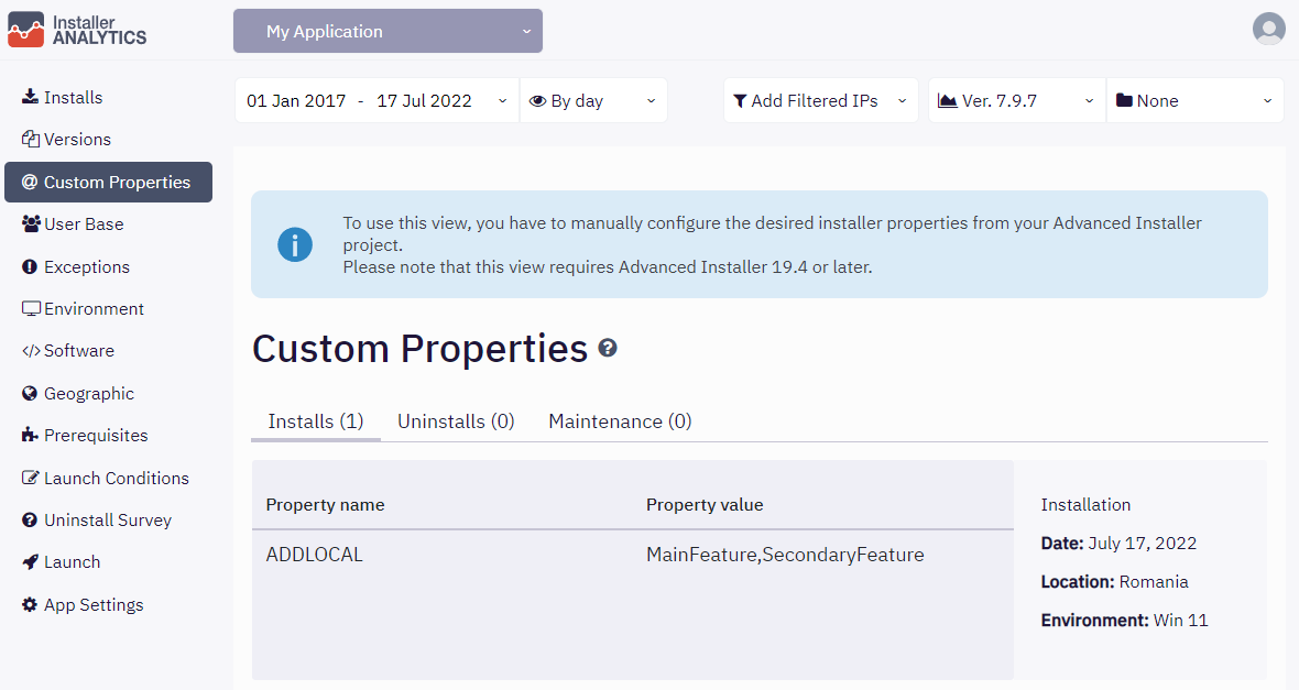 Custom Properties - ADDLOCAL in WebApp