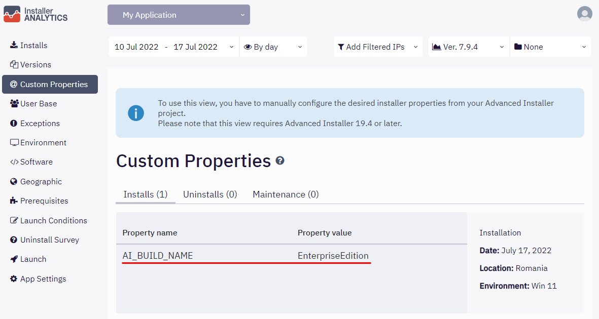 Custom Properties - AI_BUILD_NAME in WebApp
