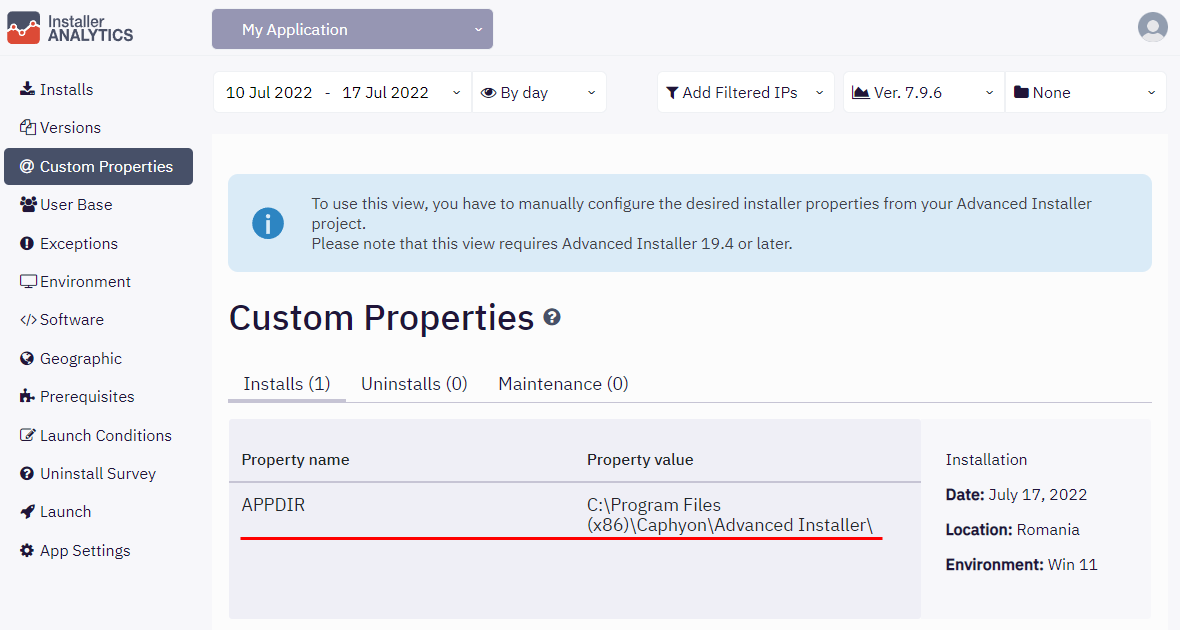 Custom Properties - APPDIR in WebApp