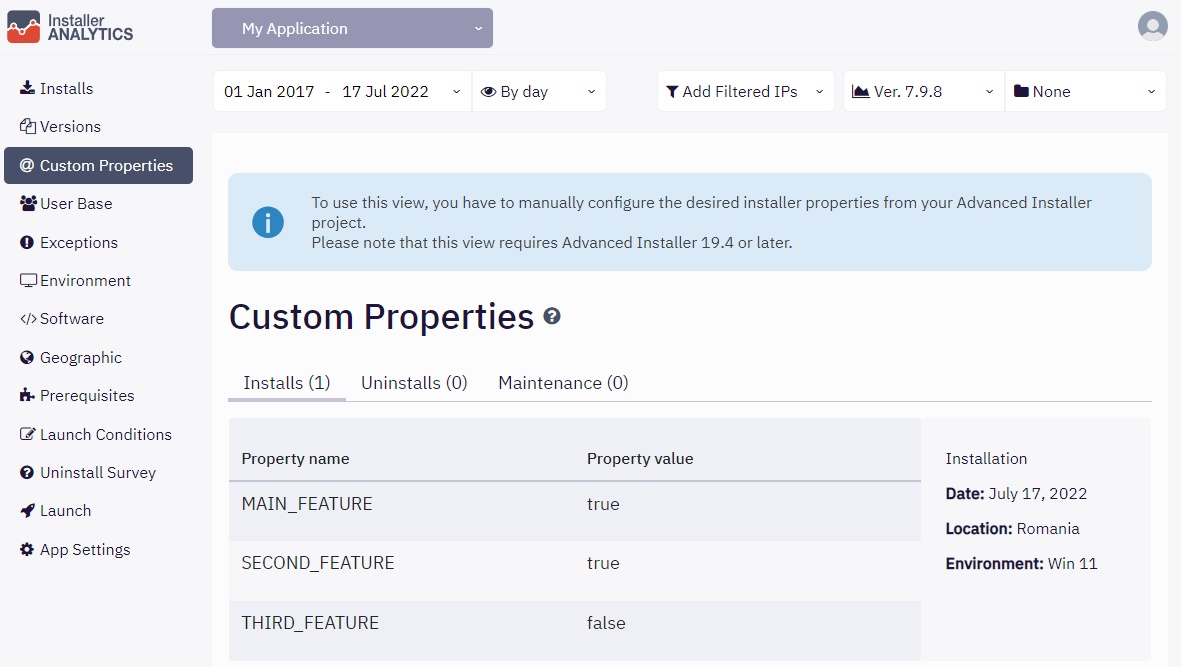 Custom Properties - ADDLOCAL in WebApp