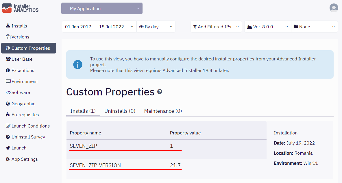 Custom Properties - SEVEN_ZIP and SEVEN_ZIP_VERSION in WebApp